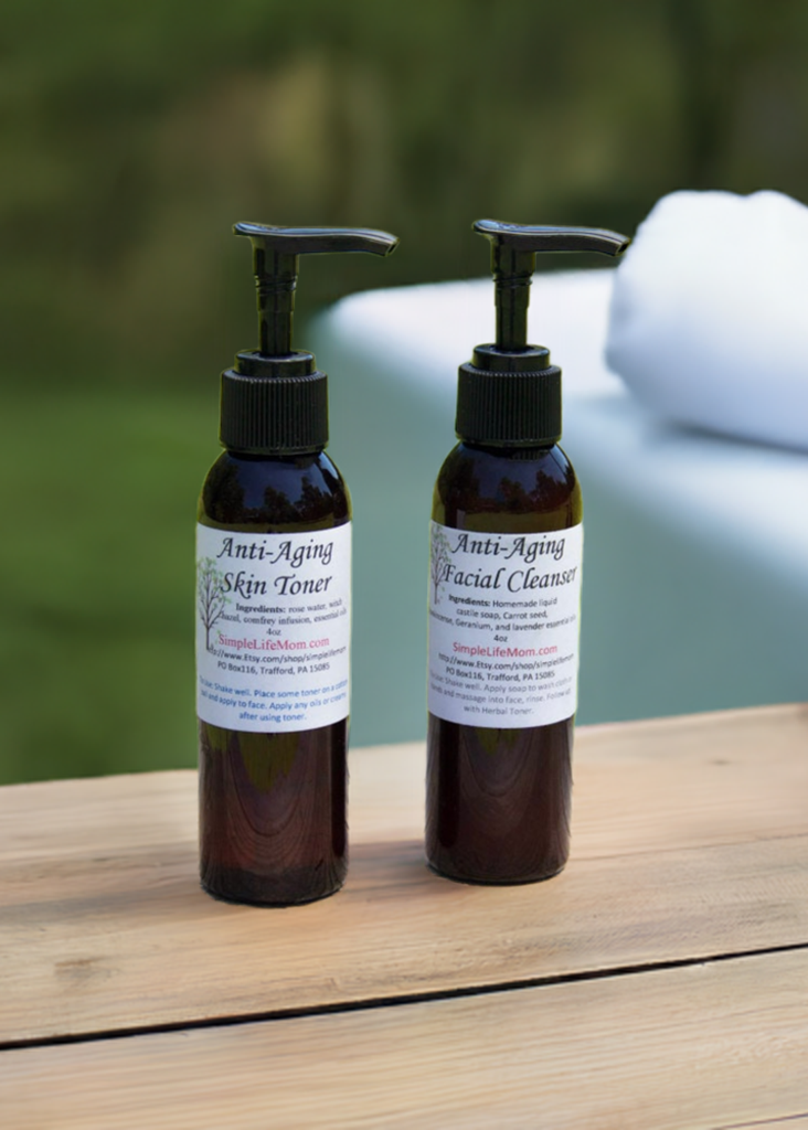 FACIAL CLEANSER & TONER Gift Set - vegan, all natural face cleanser and toner, herbal infusion, organic clean skin care with essential oils
