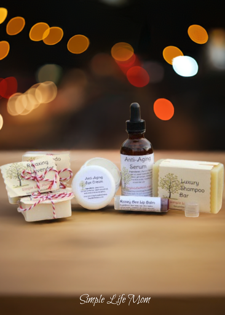 SPA BEAUTY GIFT SET - antiaging natural, organic skin care, shampoo bar, anti aging serum, eye cream
